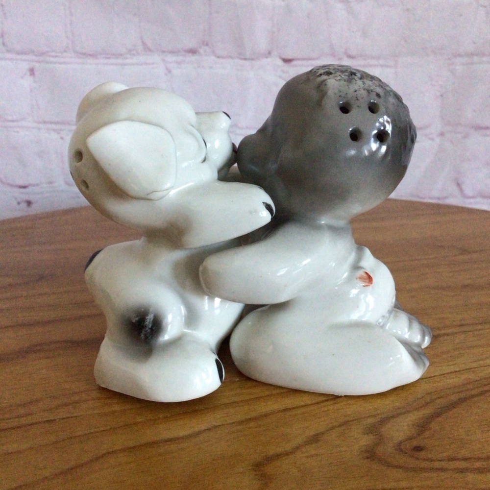Vintage Van Tellingen Boy and Puppy Salt and Pepper Shaker Pair